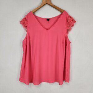 Torrid Lace Cap Sleeve Blouse Women's 1X Pink Polyester Light Weight Cottagcore